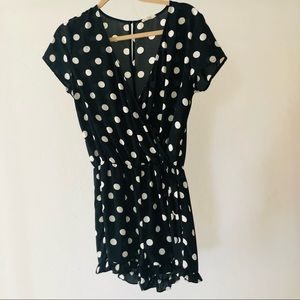 Romper French Dot Classily Flirty B&W Polka Dot Ruffled Romper Sz S
